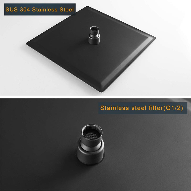 BESy رأس دش مطري BESy مقاس 10 بوصة، دش مطري مربع 10" وضغط عالي من الفولاذ المقاوم للصدأ، رقيق جداً بسمك 1/16"، تغطية كاملة للجسم مع فوهة سيليكون، تشطيب أسود غير لامع - Image 5